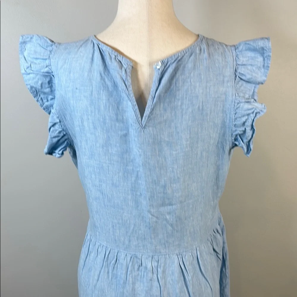 Elegant Blue Chambray Ruffle Sleeve Dress - Picture 6 of 6